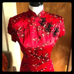 Red Silk Cherry Blossom Dress